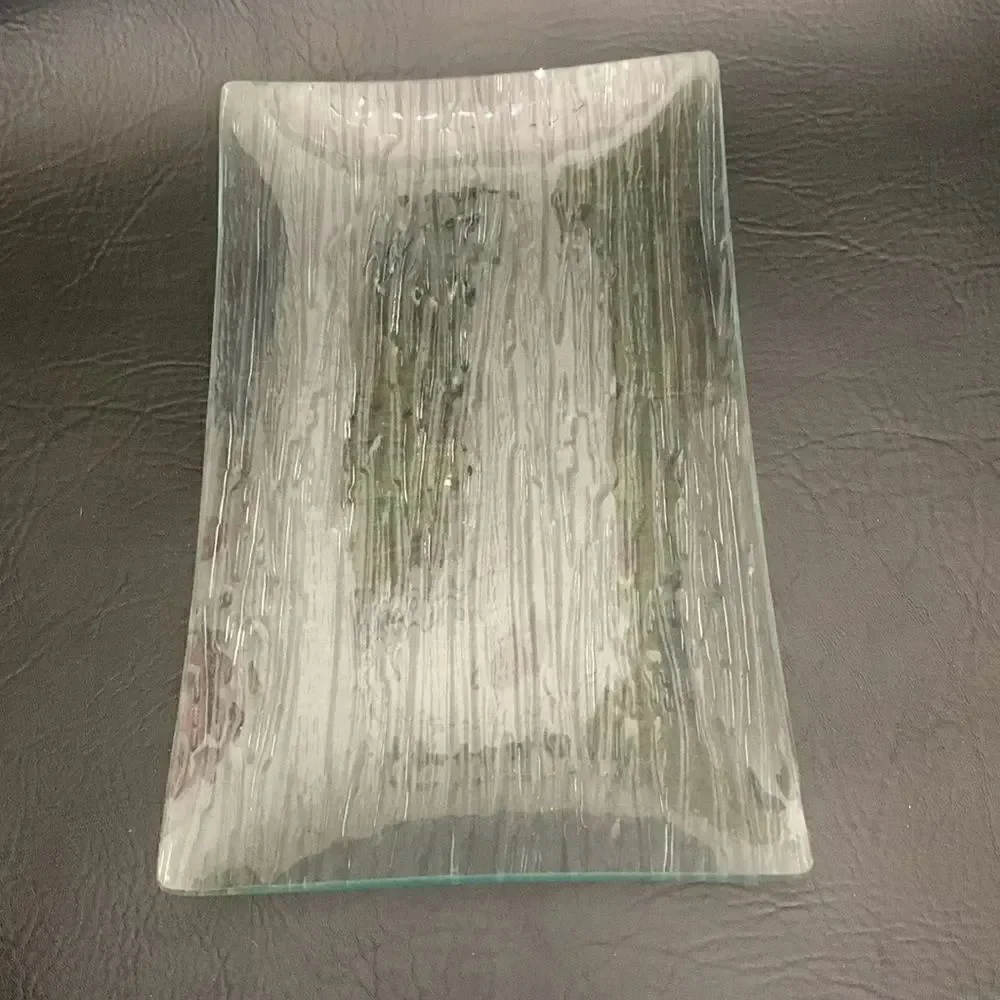 Sushi Serving Plate Platter 2 Textured Glass Grain Look Bottom 7 X 11 1/2 In